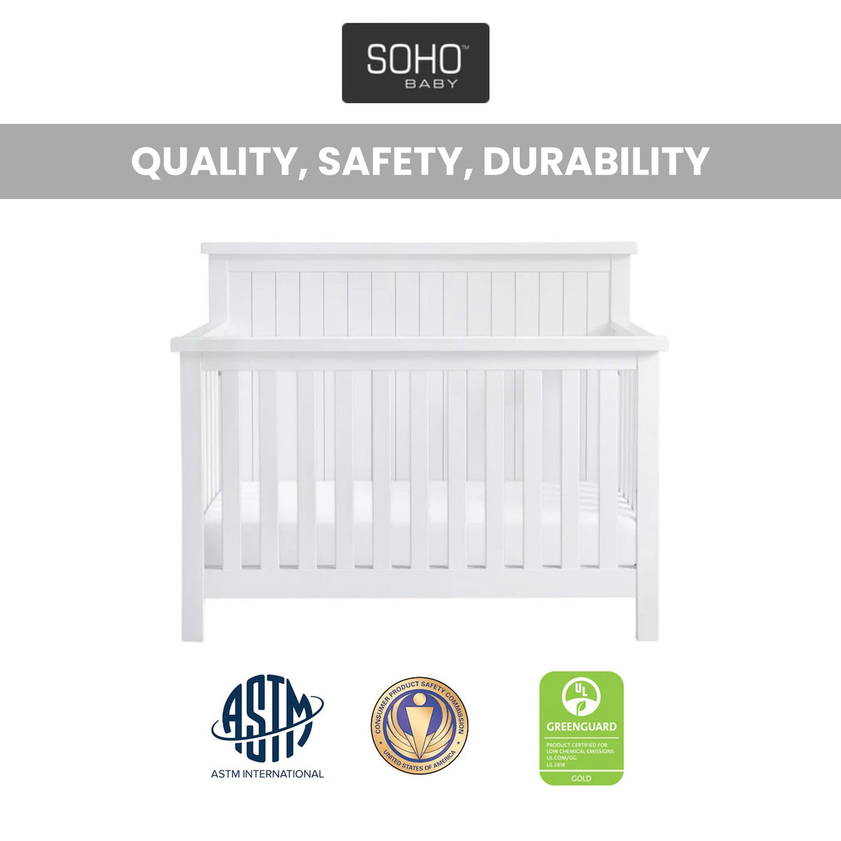 Soho Baby Everlee 4-in-1 Convertible Crib with GREENGUARD Gold Certification