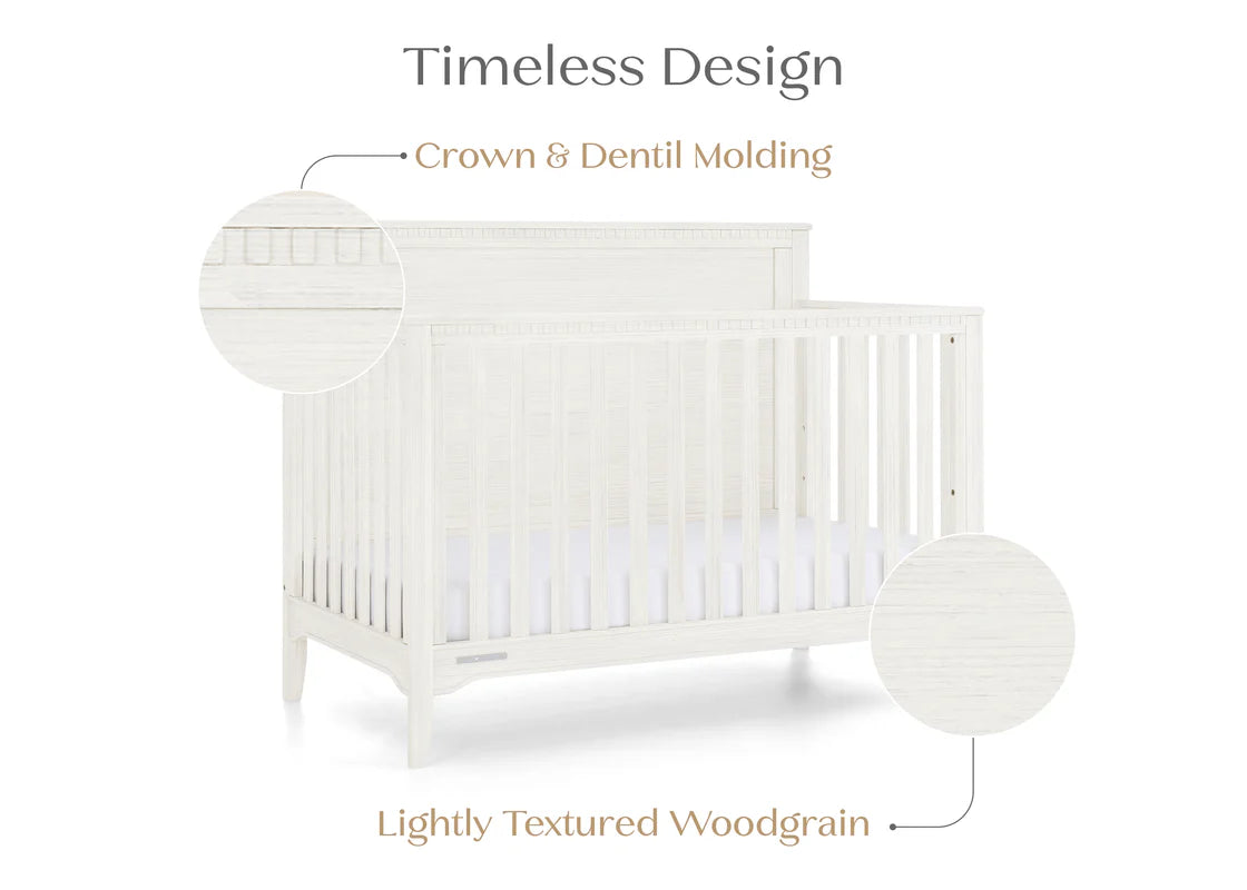 Kendall 6 In 1 Convertible Baby Crib with Classic Molding and Adjustable Mattress Height