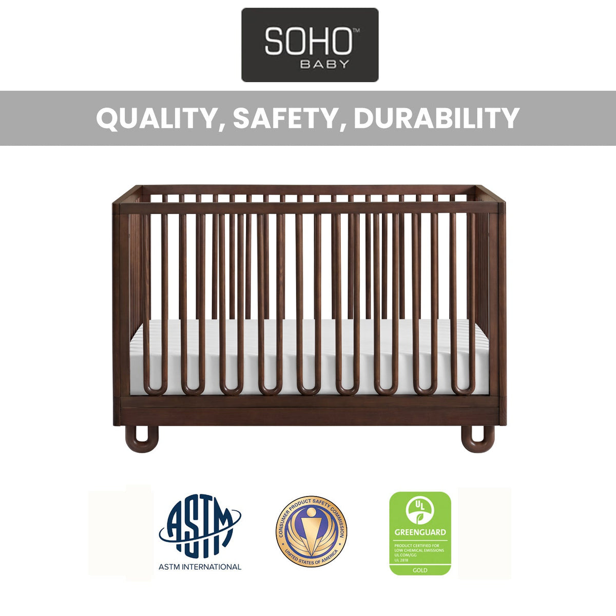 Soho Baby Meridian 3-in-1 Convertible Crib with Arched Slats