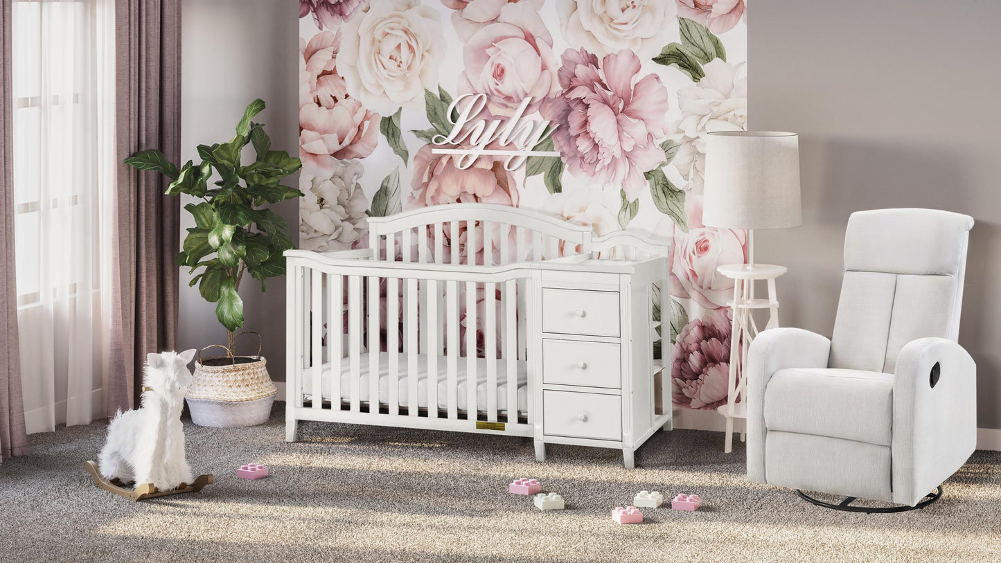 Kali II Nursery 4-in-1 Convertible Crib with Built-In Changer & Storage Drawer
