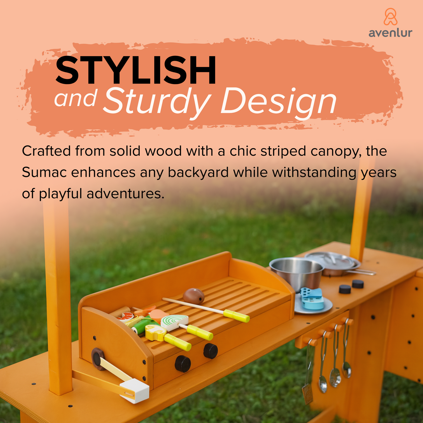 Avenlur Sumac Outdoor Wooden Play Market, Mud Kitchen & Grill Station