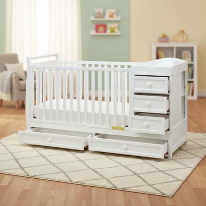 Daphne Nursery 3-in-1 Convertible Crib & Changer Combo with 5-Drawer Storage