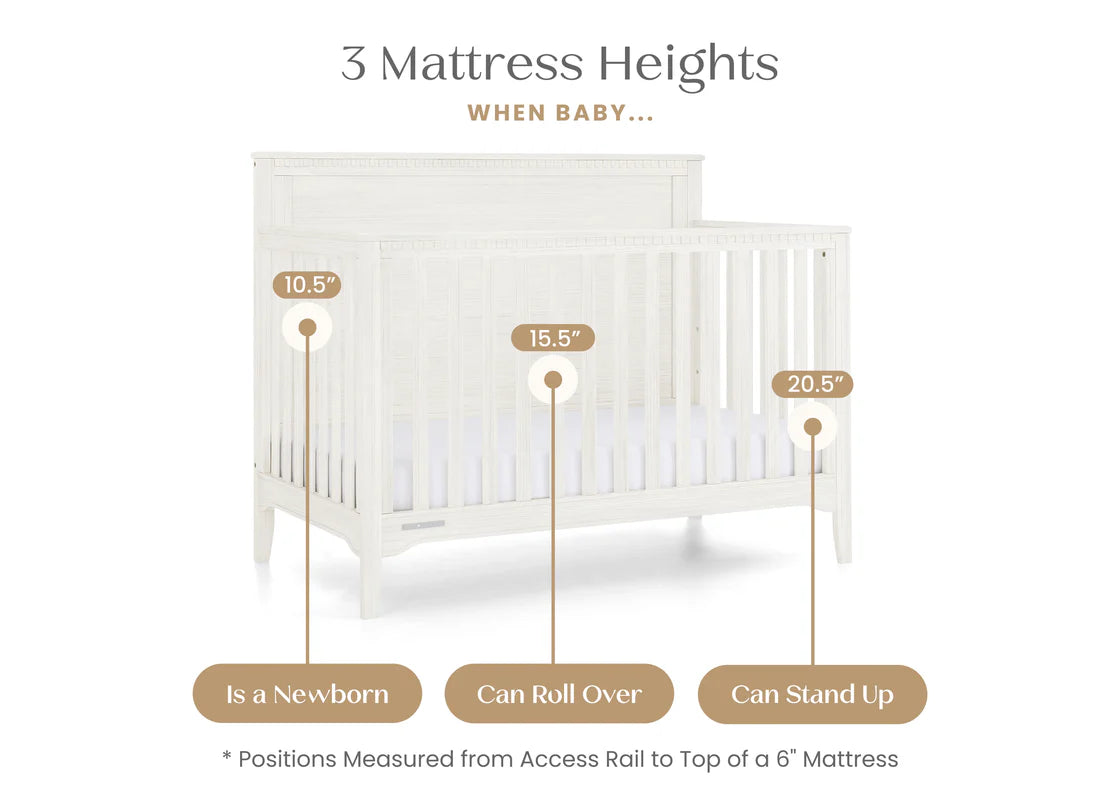 Kendall 6 In 1 Convertible Baby Crib with Classic Molding and Adjustable Mattress Height