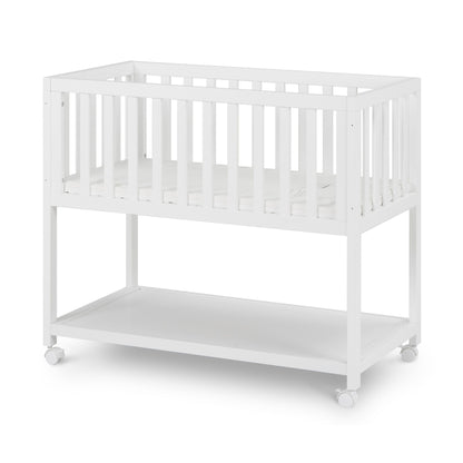 Mila Portable Wooden Baby Bassinet with Wheels and Storage Shelf