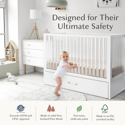 HushCrib 4-in-1 Classic Convertible Baby Crib with Storage Trundle