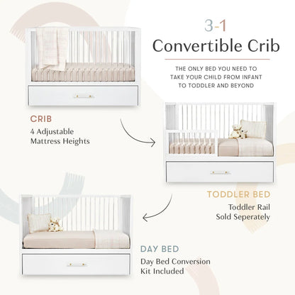 HushCrib 4-in-1 Classic Convertible Baby Crib with Storage Trundle