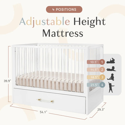 HushCrib 4-in-1 Classic Convertible Baby Crib with Storage Trundle
