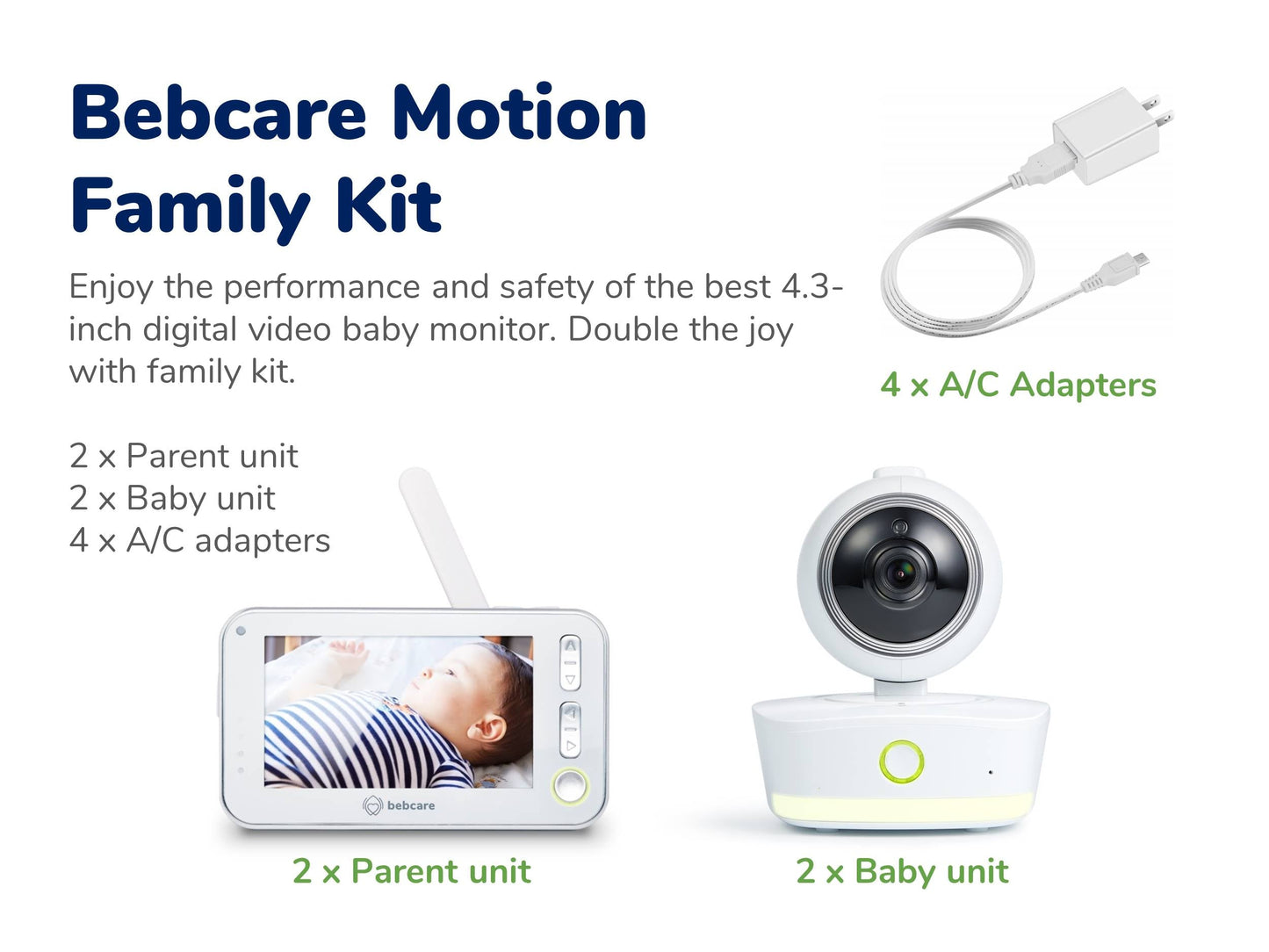 Bebcare Motion Digital Video Baby Monitor Family Kit Two Cameras HD
