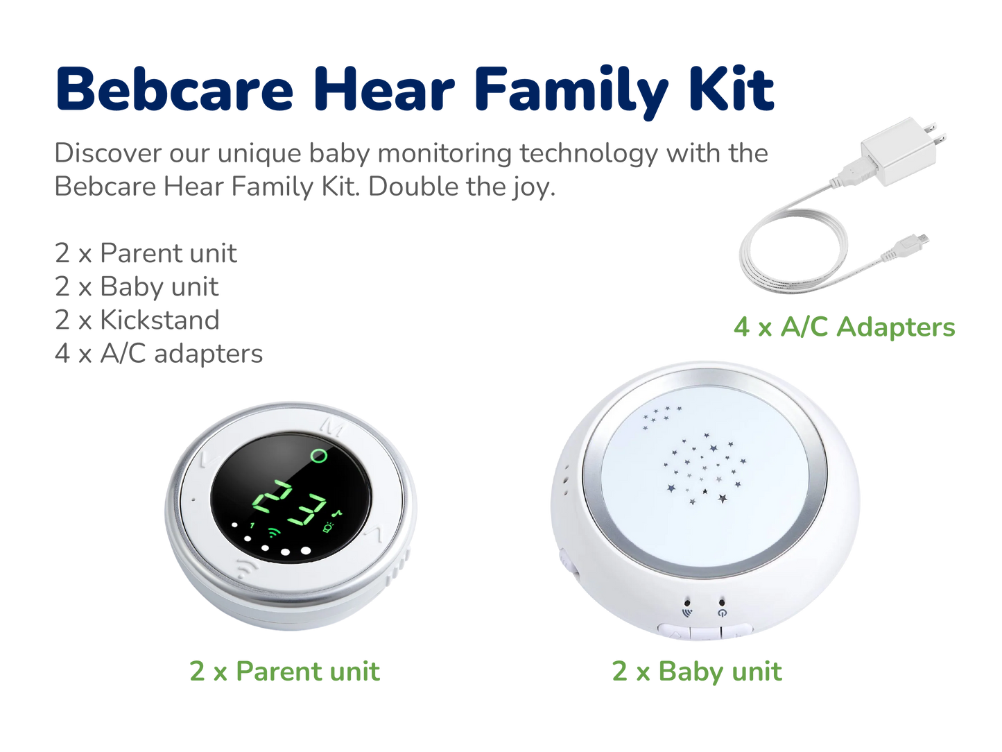 Bebcare Hear Digital Audio Baby Monitor Family Kit Two Units Ultra-Clear