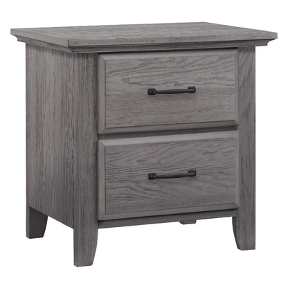Gray wooden nightstand with two drawers on a white background