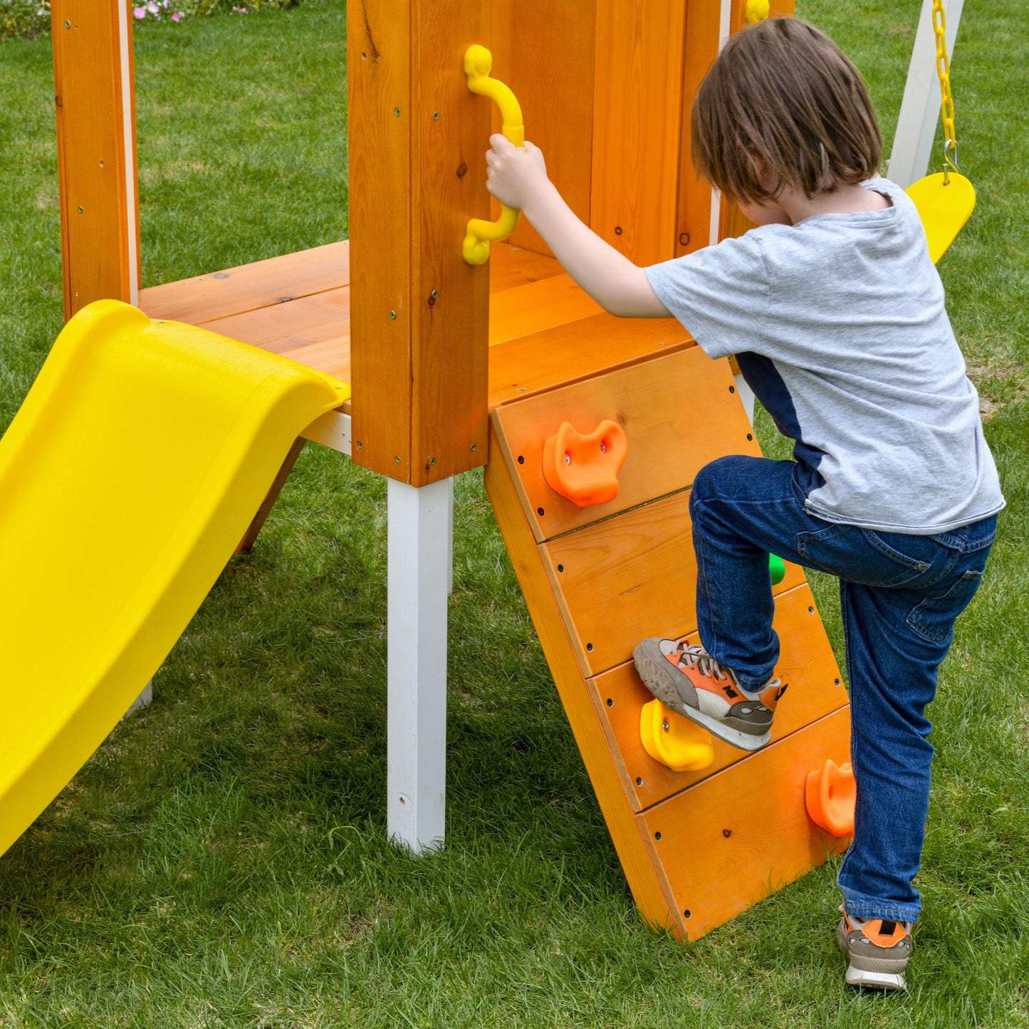 Forest Small Outdoor Toddler Swing Set | Compact Wooden Swing Frame for Babies & Kids