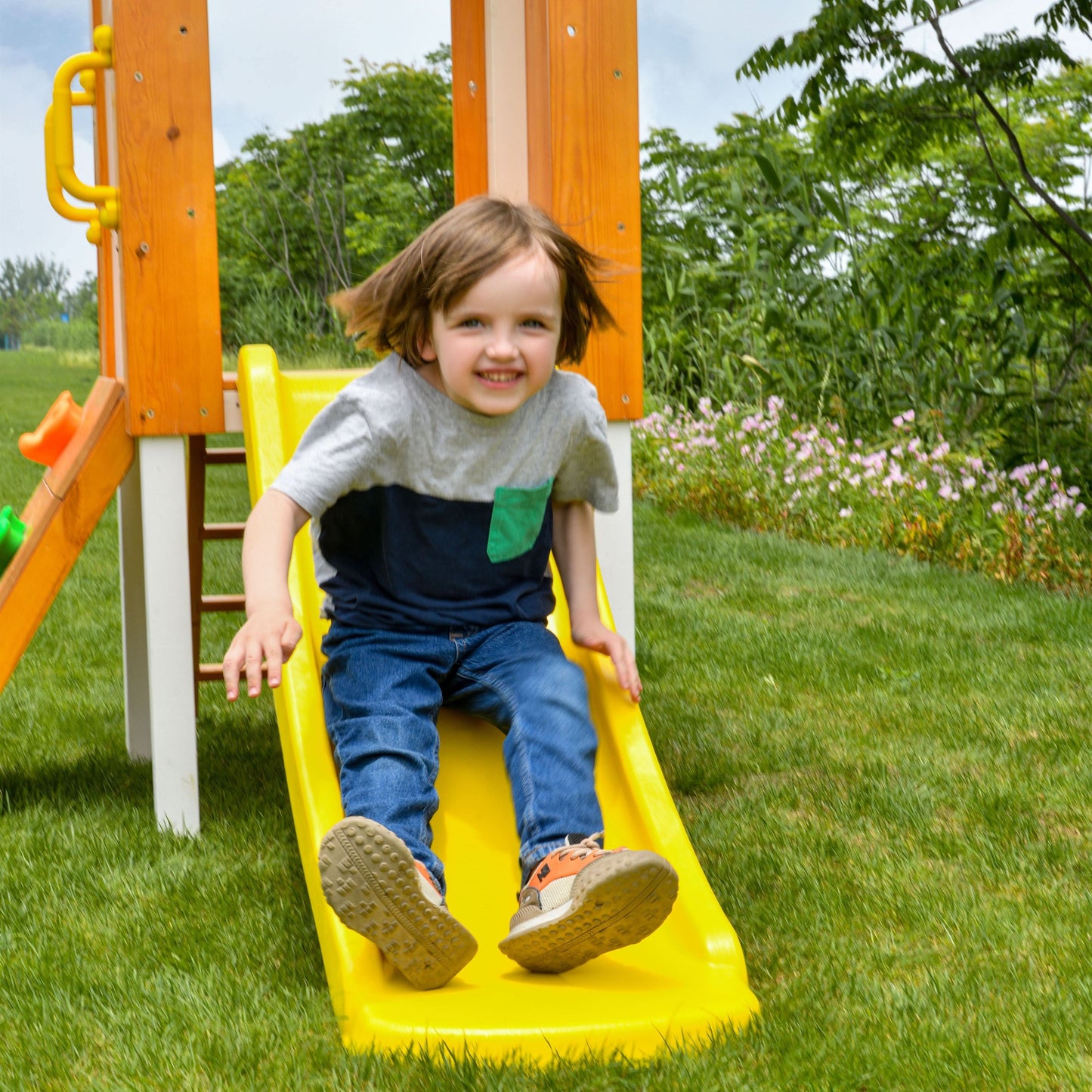 Forest Small Outdoor Toddler Swing Set | Compact Wooden Swing Frame for Babies & Kids