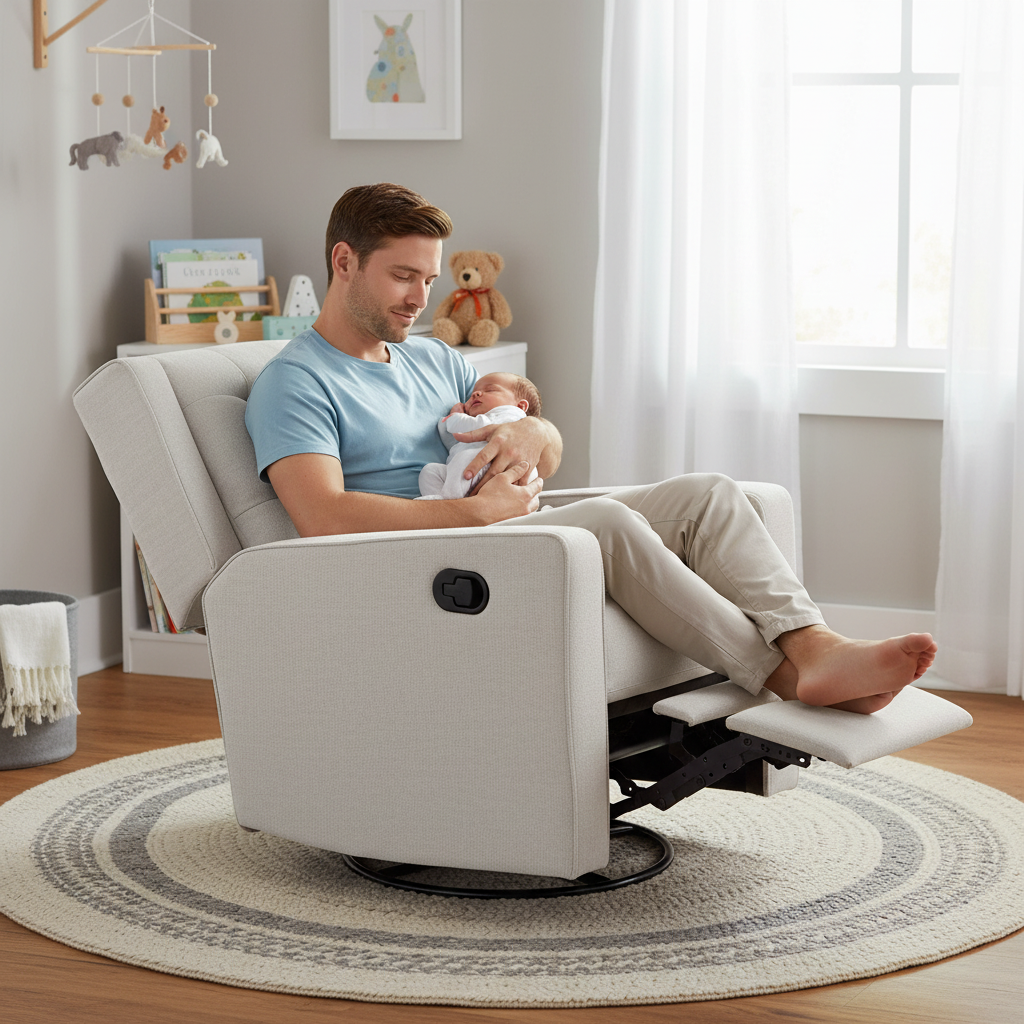 A light gray upholstered recliner chair with the footrest extended, shown from a side angle on a plain white background.