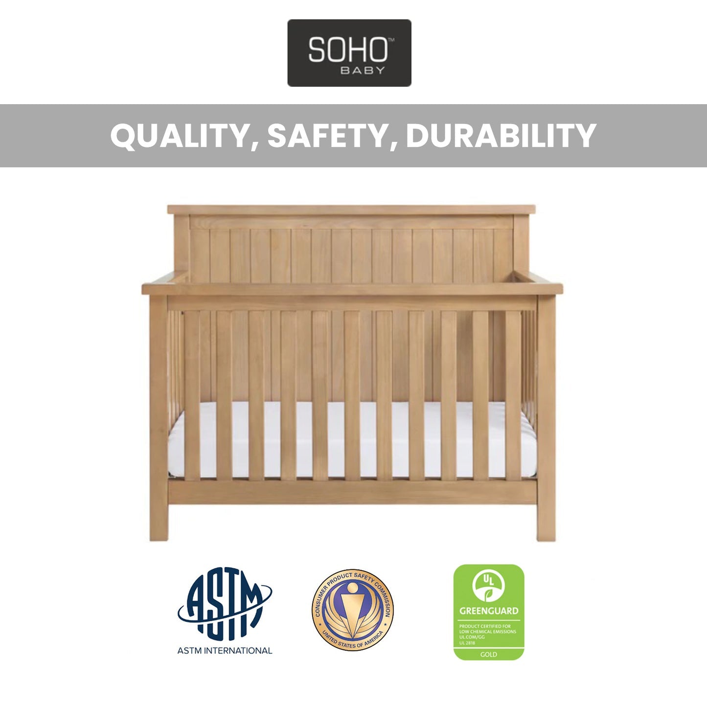 Soho Baby Everlee 4-in-1 Convertible Crib with GREENGUARD Gold Certification