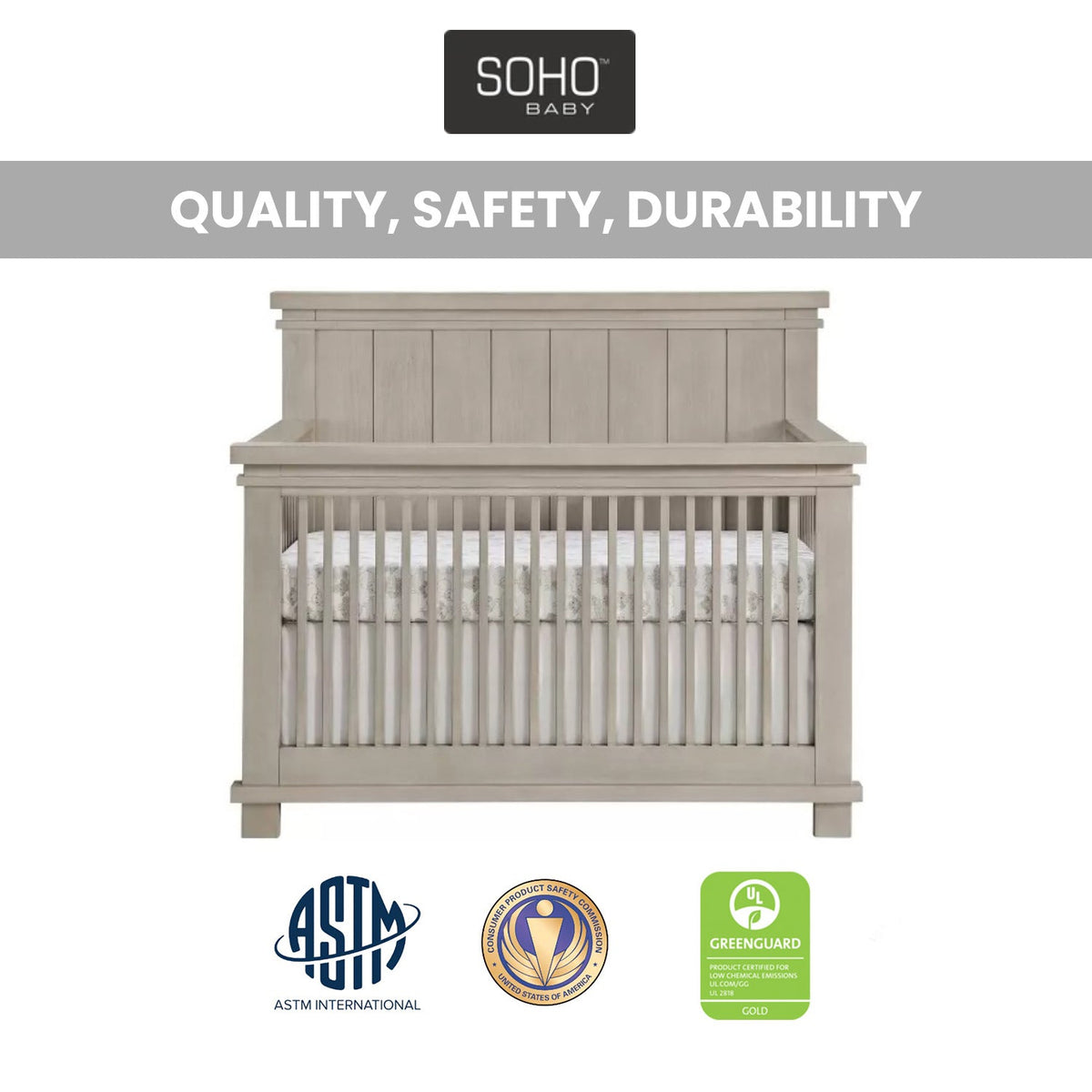 Soho Baby Hampton 4-in-1 Convertible Crib – Classic Nursery Design