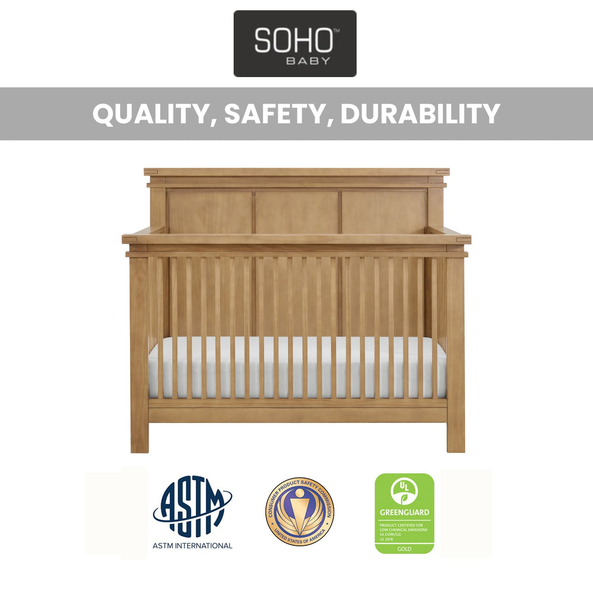 Soho Baby Mystic 4-in-1 Convertible Crib with GREENGUARD Gold Certification