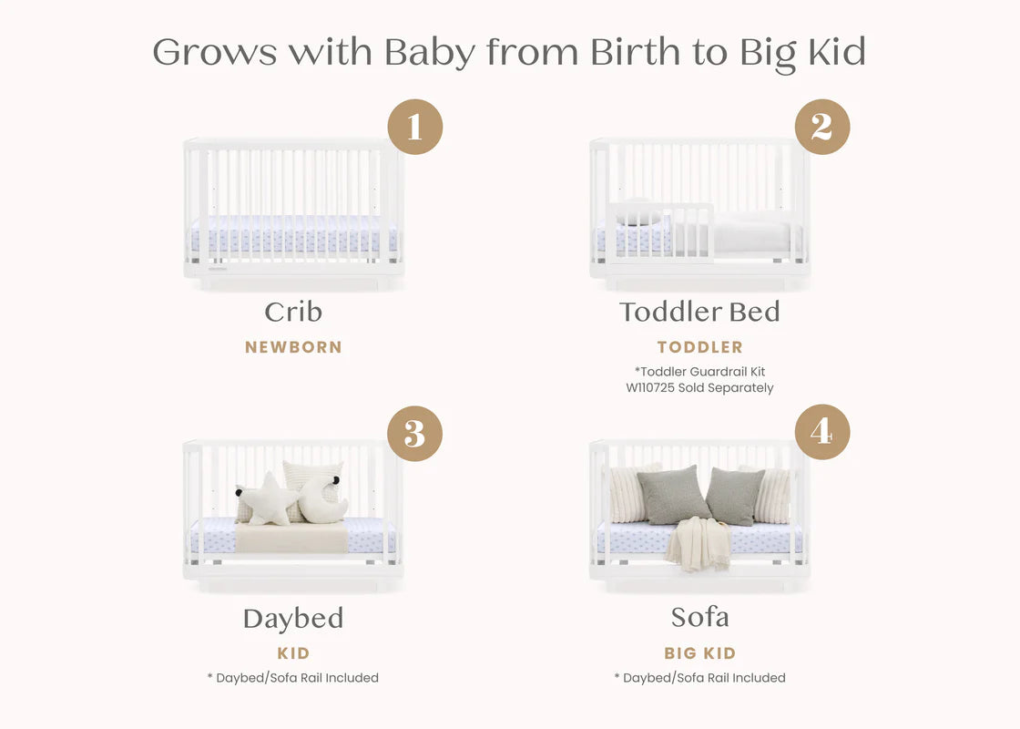 Nest 4 In 1 Convertible Baby Crib with Rounded Design and Adjustable Mattress Height