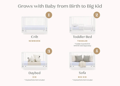 Nest 4 In 1 Convertible Baby Crib with Rounded Design and Adjustable Mattress Height
