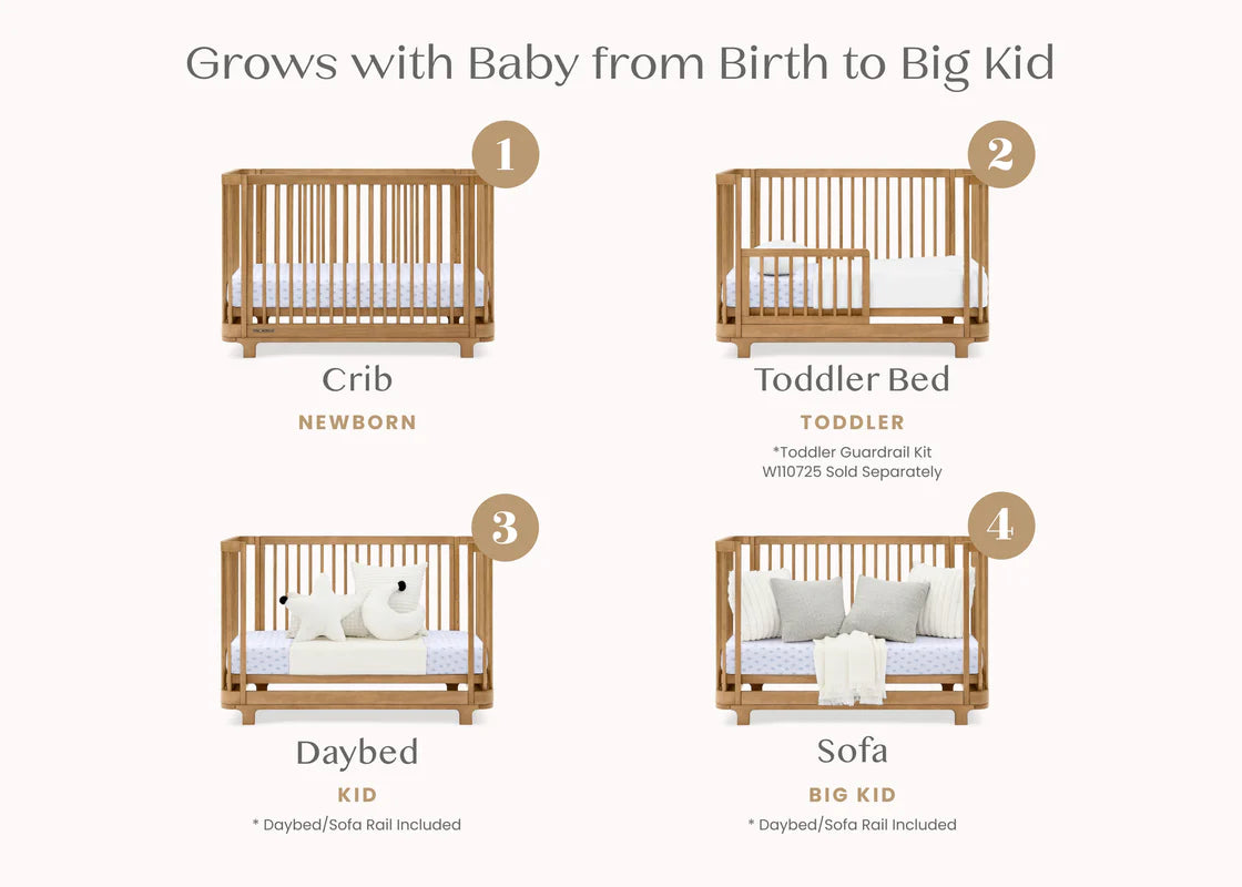 Nest 4 In 1 Convertible Baby Crib with Rounded Design and Adjustable Mattress Height
