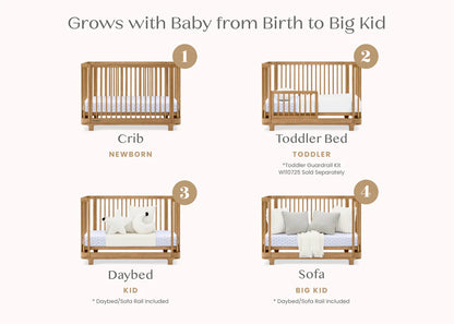 Nest 4 In 1 Convertible Baby Crib with Rounded Design and Adjustable Mattress Height
