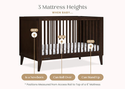 Ollie 4 In 1 Convertible Baby Crib with Mid Century Design and Adjustable Mattress Height
