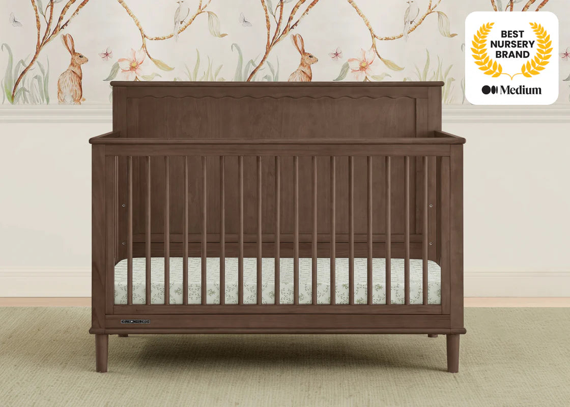 Penelope 6 In 1 Convertible Baby Crib with Scalloped Design and Adjustable Mattress Height