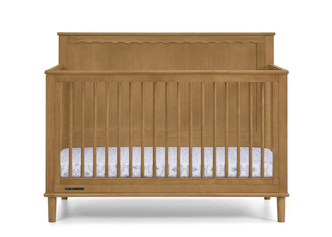 Penelope 6 In 1 Convertible Baby Crib with Scalloped Design and Adjustable Mattress Height