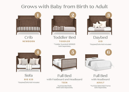 Kendall 6 In 1 Convertible Baby Crib with Classic Molding and Adjustable Mattress Height