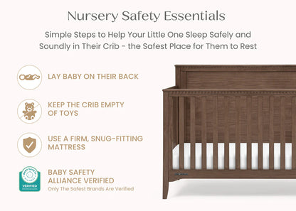 Kendall 6 In 1 Convertible Baby Crib with Classic Molding and Adjustable Mattress Height