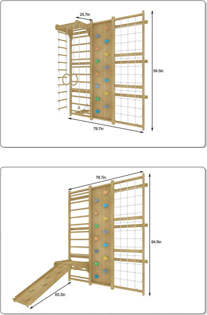 Walnut | Swedish Ladder Jungle Gym - 79" Height - Wall Mounted