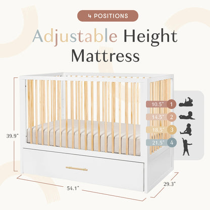 HushCrib 4-in-1 Classic Convertible Baby Crib with Storage Trundle