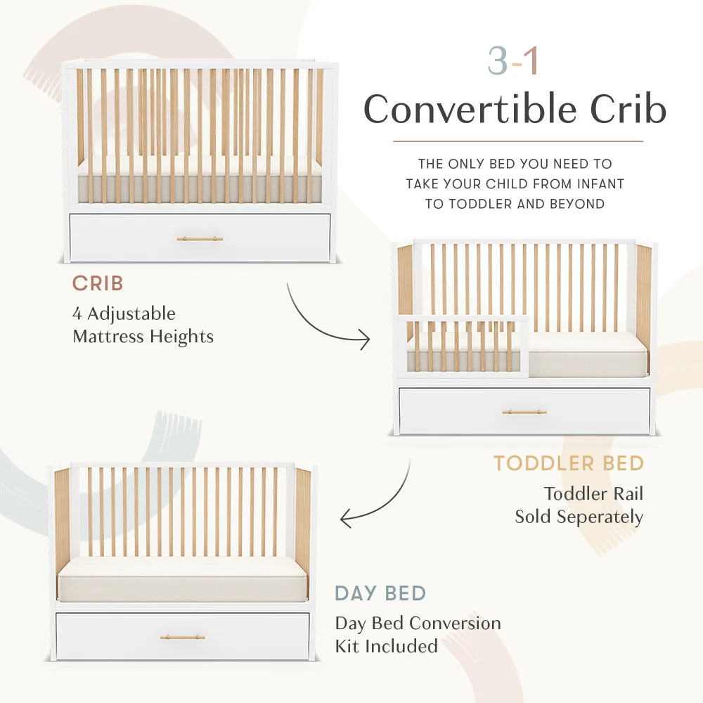 HushCrib 4-in-1 Classic Convertible Baby Crib with Storage Trundle