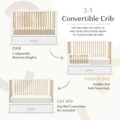 HushCrib 4-in-1 Classic Convertible Baby Crib with Storage Trundle