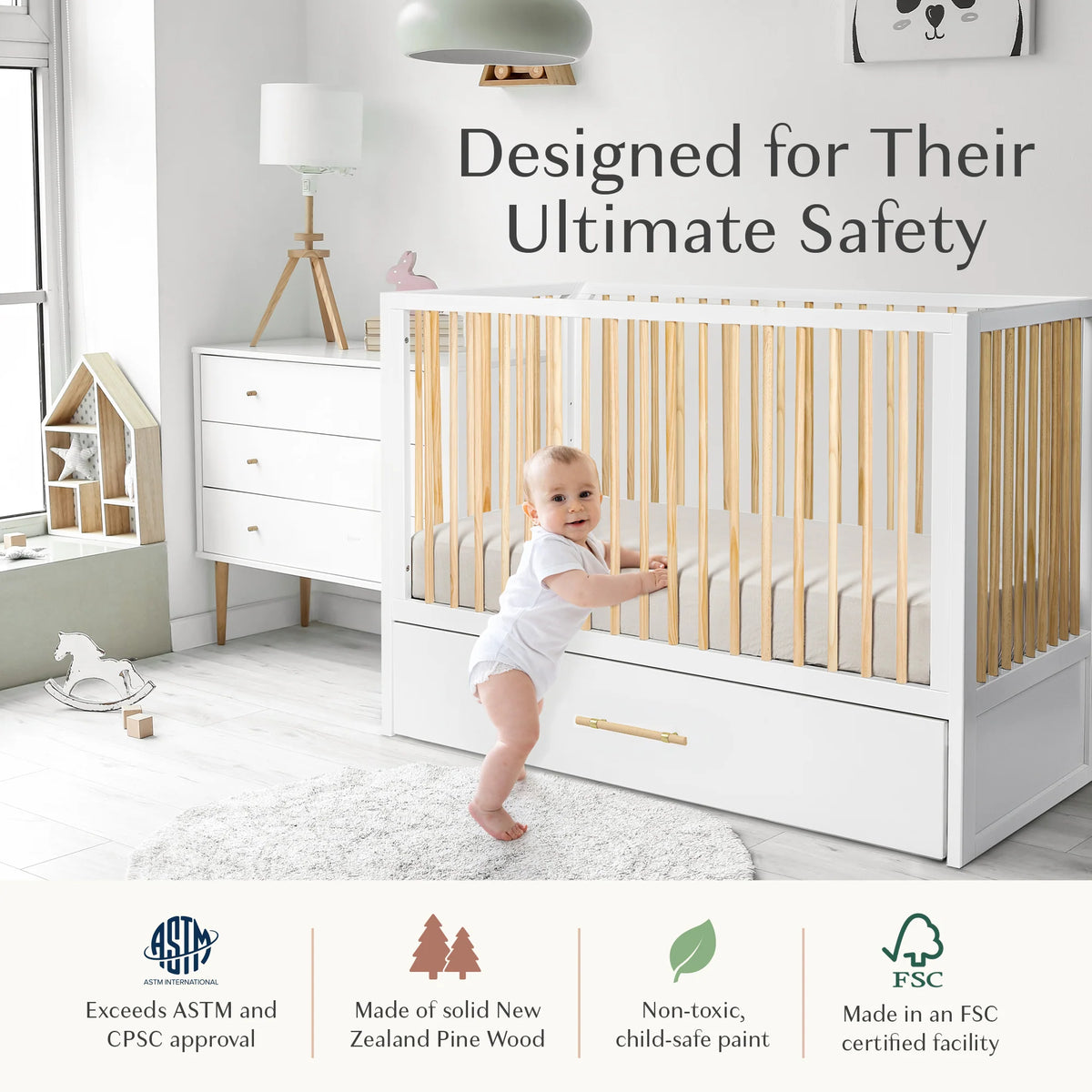 HushCrib 4-in-1 Classic Convertible Baby Crib with Storage Trundle