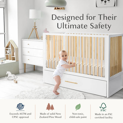 HushCrib 4-in-1 Classic Convertible Baby Crib with Storage Trundle