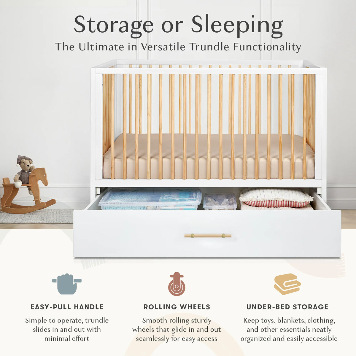 HushCrib 4-in-1 Classic Convertible Baby Crib with Storage Trundle