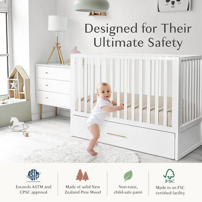 HushCrib 4-in-1 Classic Convertible Baby Crib with Storage Trundle