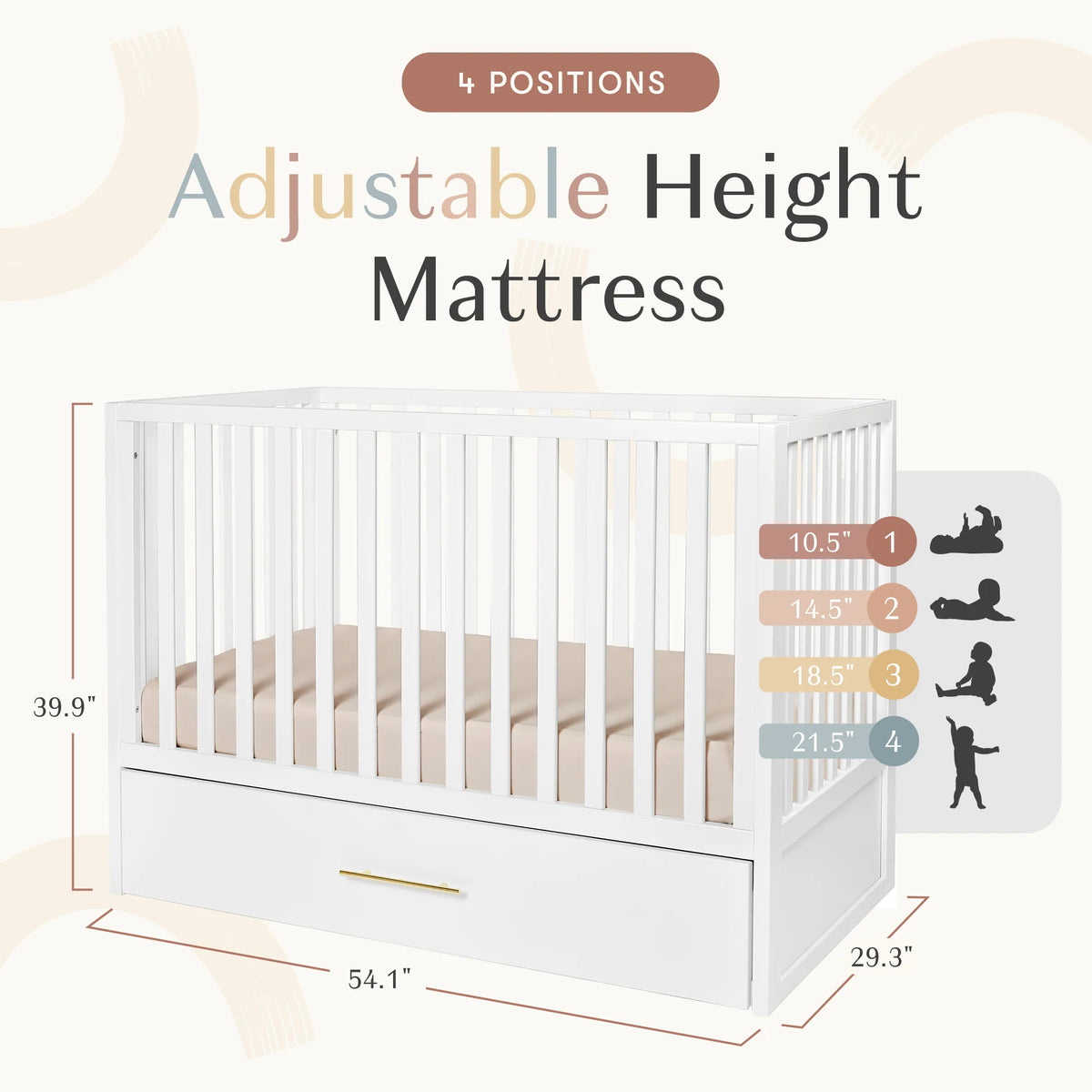 HushCrib 4-in-1 Classic Convertible Baby Crib with Storage Trundle
