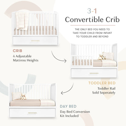 HushCrib 4-in-1 Classic Convertible Baby Crib with Storage Trundle