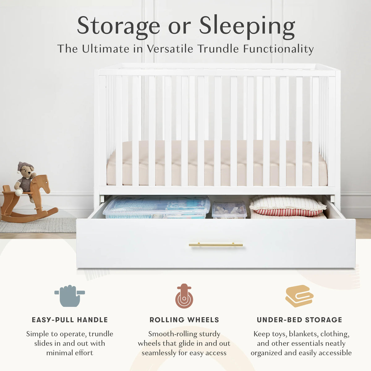HushCrib 4-in-1 Classic Convertible Baby Crib with Storage Trundle