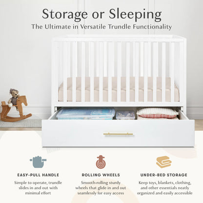 HushCrib 4-in-1 Classic Convertible Baby Crib with Storage Trundle