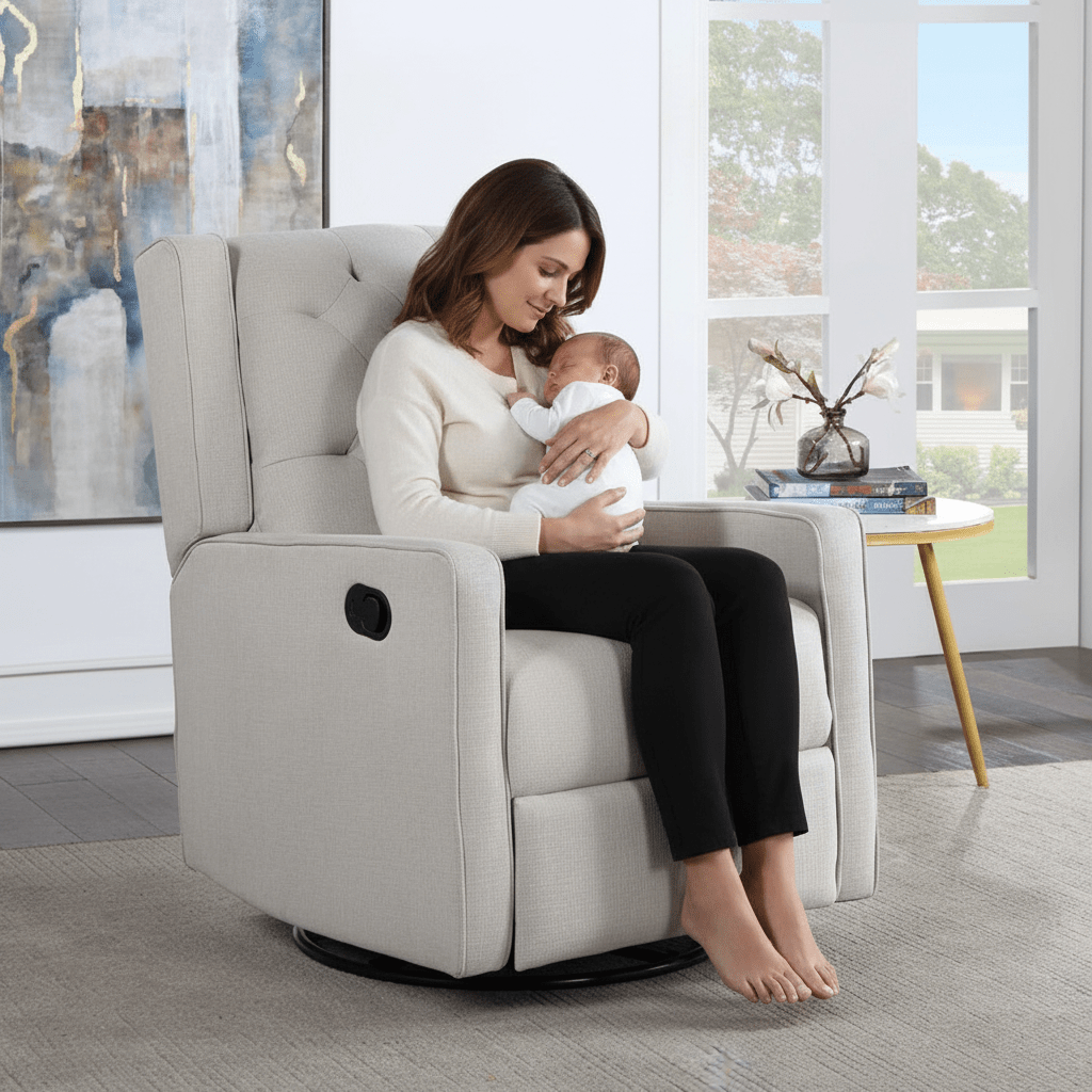 Ava Nursery Swivel Glider Recliner with Manual Reclining Comfort