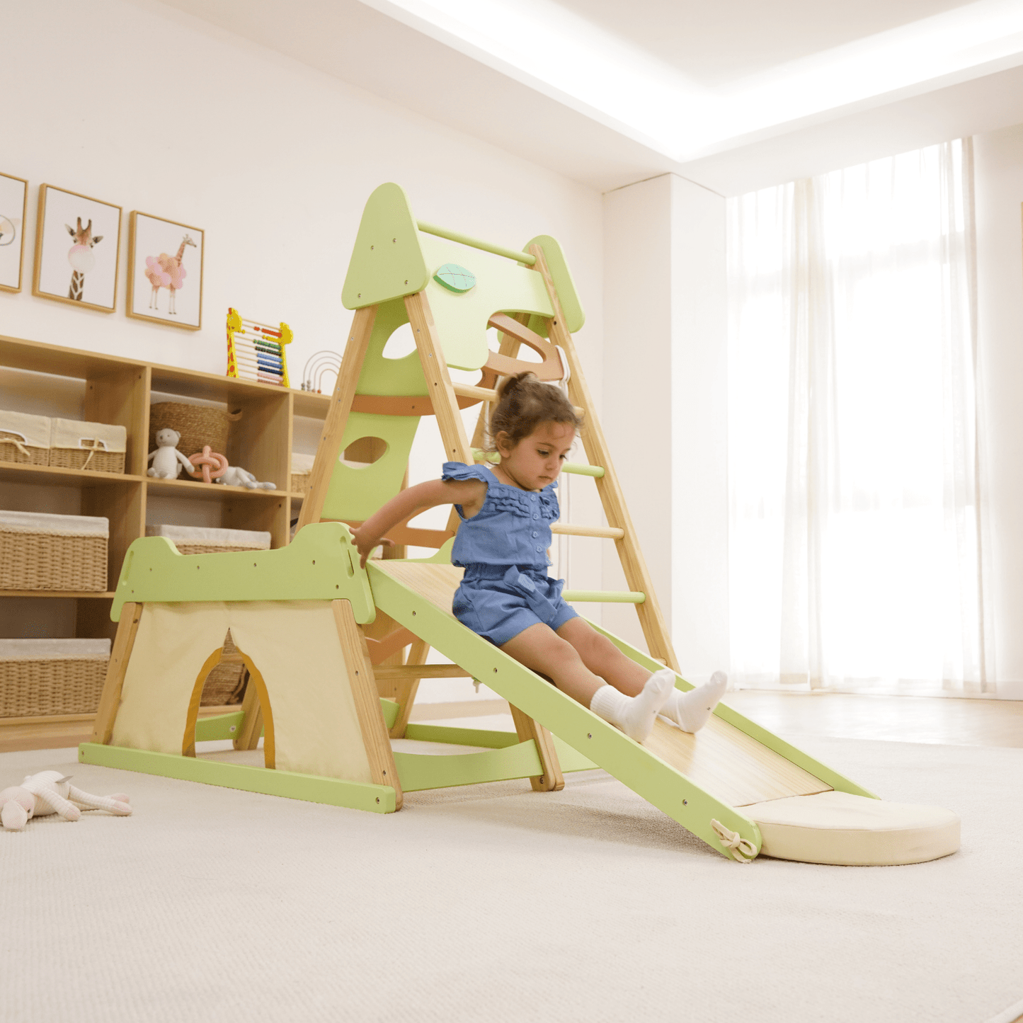 Avenlur Bush 6-in-1 Indoor Wooden Jungle Gym Climber – Montessori Toddler Playset with Slide, Rock Wall, Ladder & More