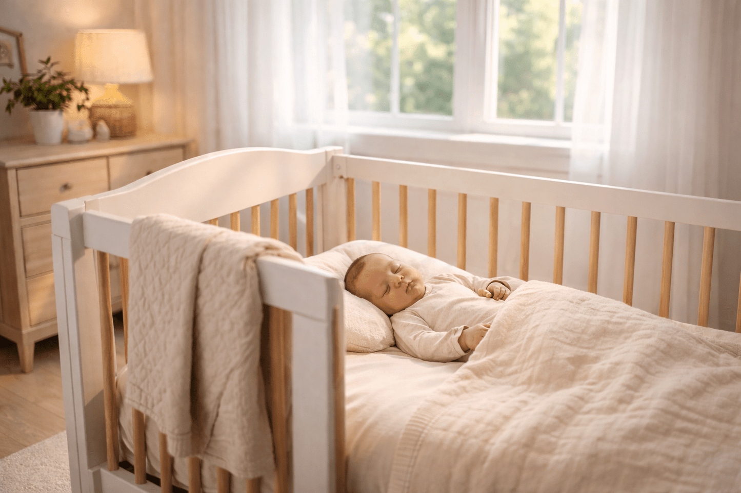 Emma 4‑in‑1 Convertible Crib with Storage Drawer Solid Wood Baby Bed
