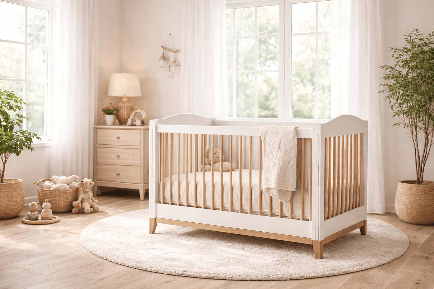 Emma 4‑in‑1 Convertible Crib with Storage Drawer Solid Wood Baby Bed