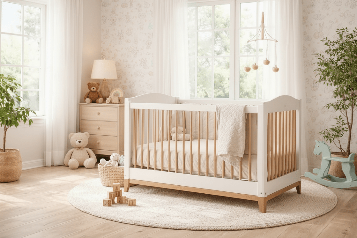 Emma 4‑in‑1 Convertible Crib with Storage Drawer Solid Wood Baby Bed