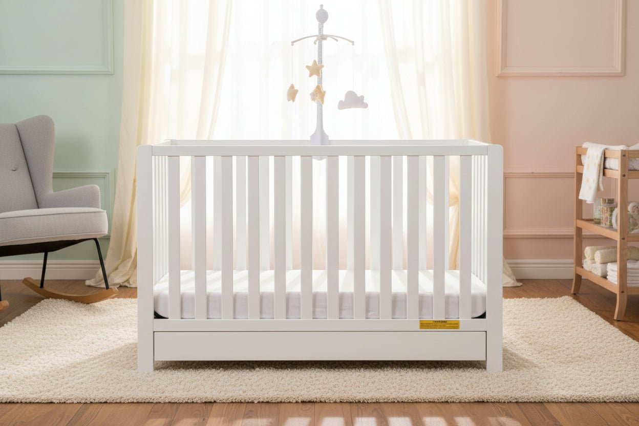 Emma 4‑in‑1 Convertible Crib with Storage Drawer Solid Wood Baby Bed