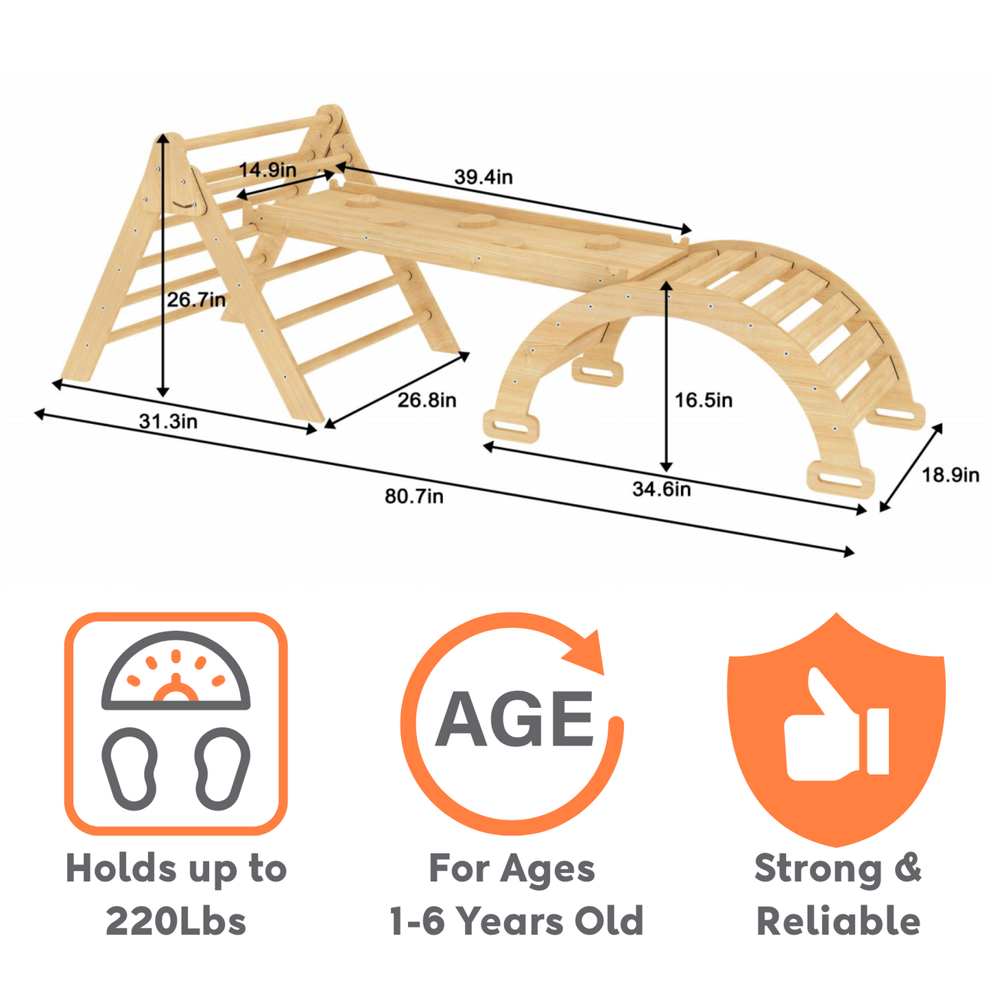 Hazel | Pikler Triangle, Slide & Rocker Set - Natural