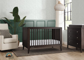 Ollie 4 In 1 Convertible Baby Crib with Mid Century Design and Adjustable Mattress Height