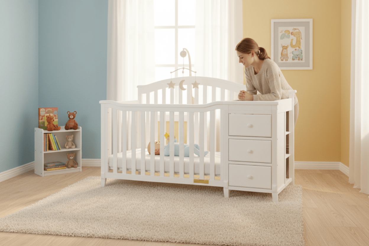 Kali II Nursery 4-in-1 Convertible Crib with Built-In Changer & Storage Drawer